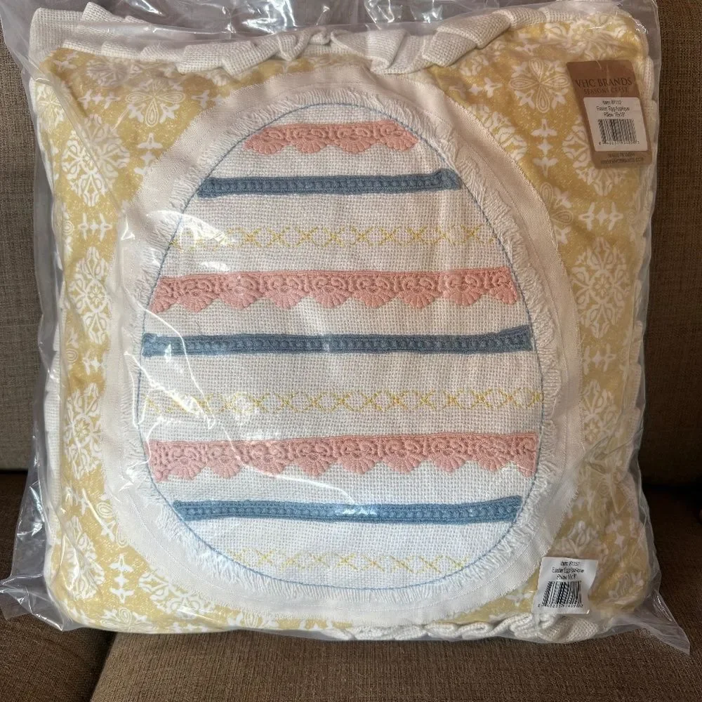 Pastel Easter Egg Ruffled Large Throw Pillow Bunny Egg New